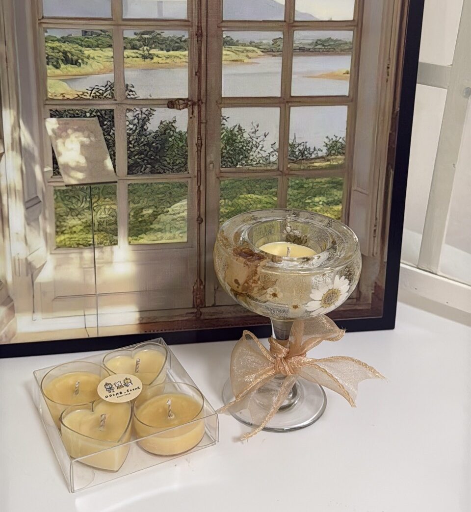 ♫ ♡ 乾燥花蠟燭燭台＆4顆小茶蠟 (可客製)